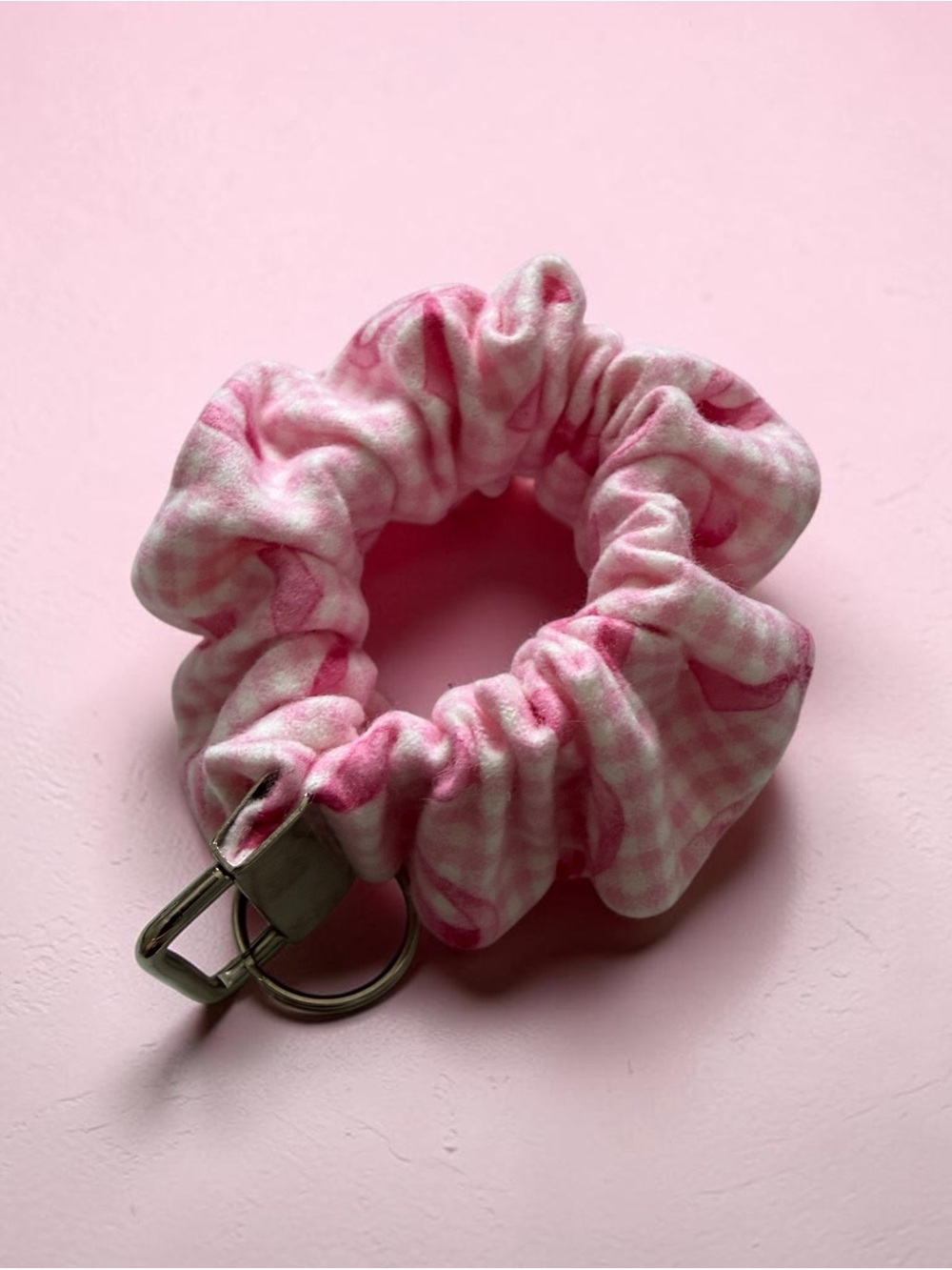 Pink Breast Cancer Awareness Ribbon Scrunchie Wristlet Keychain